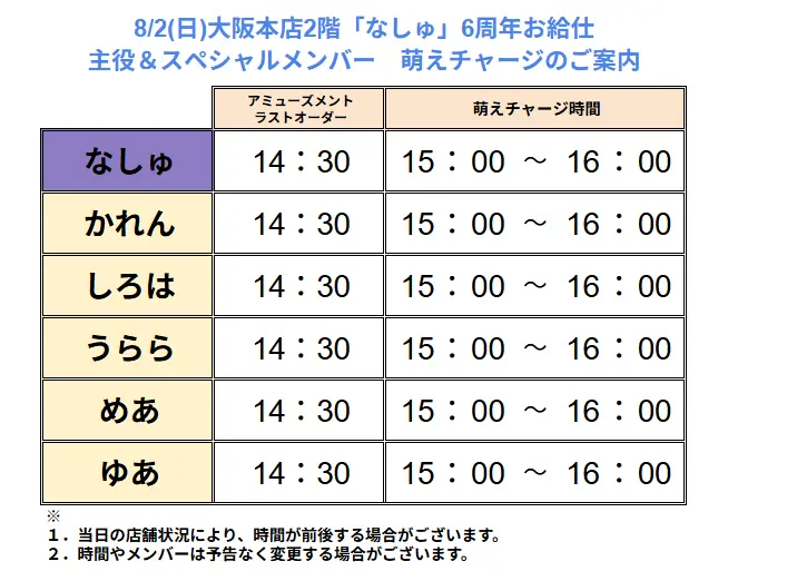 なしゅ6周年スペシャルお給仕 | 秋葉原・大阪・名古屋のメイドカフェ