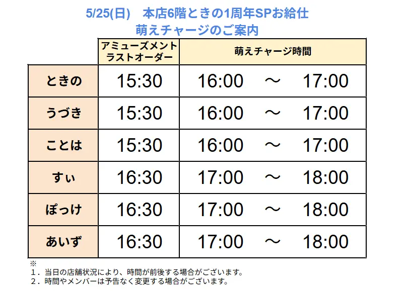 ときの1周年スペシャルお給仕 | 秋葉原・大阪・名古屋のメイドカフェ
